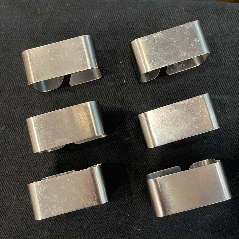 Set of 6 Vintage Rectangular Stainless Steel Napkin Rings Made in Japan